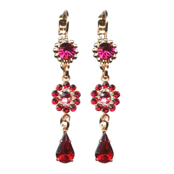 Mariana Earrings Dangling Floral Pinks, Siam & Opals Austrian Crystals Firefly Nature Coll.