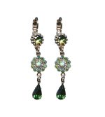 Mariana Earrings Dangling Floral Peridot, AB & Green Tourmaline Austrian Crystals Fern Nature Coll.