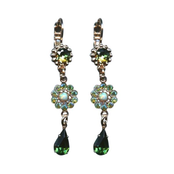 Mariana Earrings Dangling Floral Peridot, AB & Green Tourmaline Austrian Crystals Fern Nature Coll.