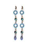 Mariana Earrings Dangling Floral Blues, Tanzanite & Opals Austrian Crystals Peacock Nature Coll.