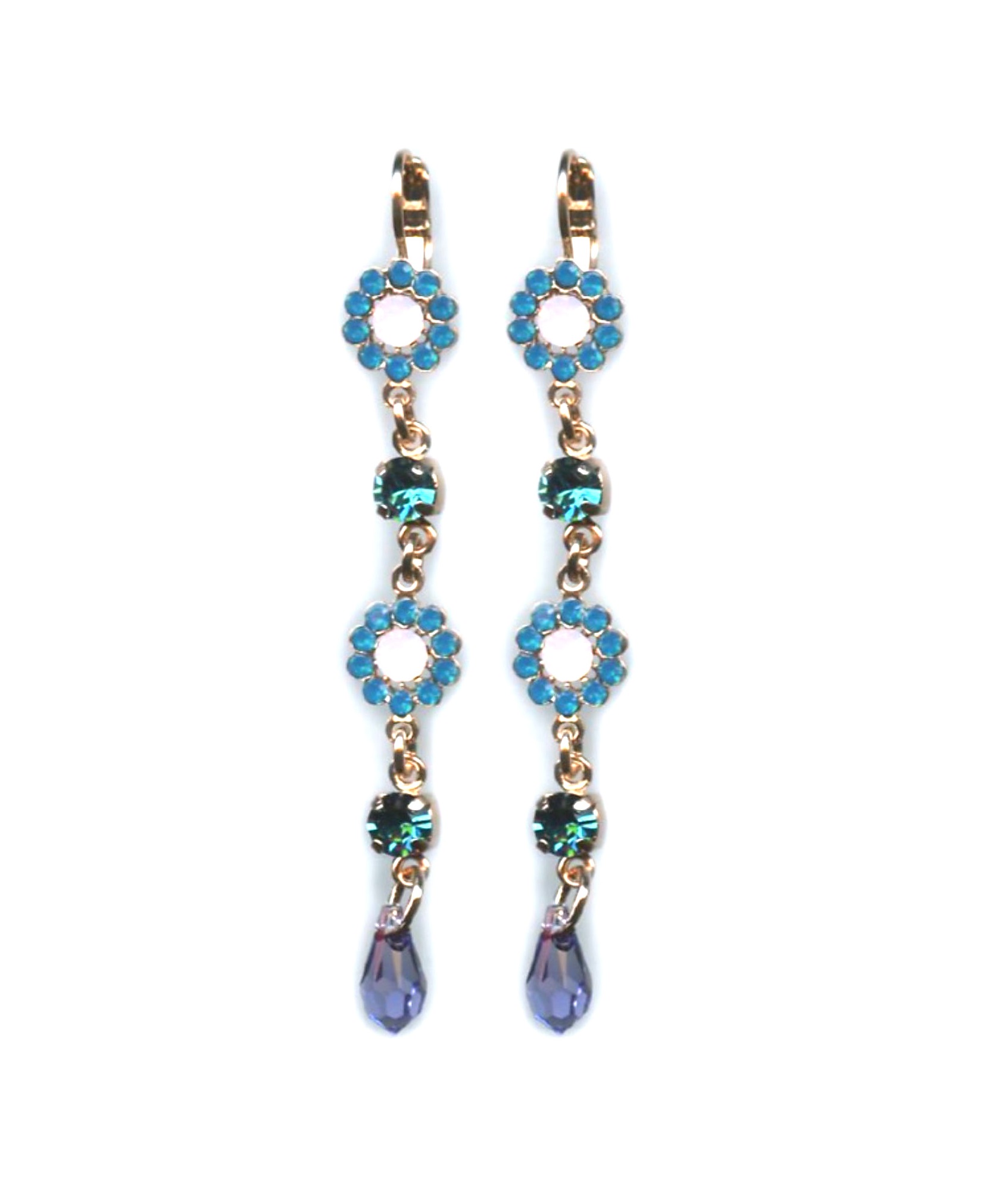 E-1111-3-2139-RG6 (3) Mariana Earrings Dangling Floral Blues, Tanzanite & Opals Austrian Crystals Peacock Nature Coll. - Image 1