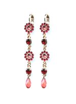 Mariana Earrings Multi-Tier Floral Siam & Padparadscha Austrian Crystals Firefly Nature Coll.
