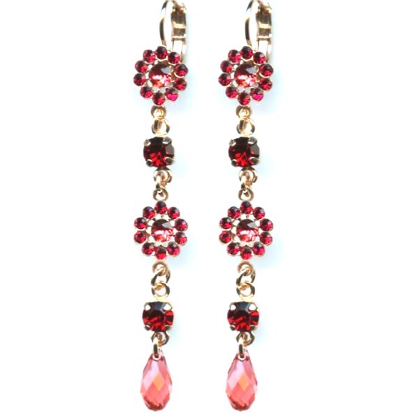 Mariana Earrings Multi-Tier Floral Siam & Padparadscha Austrian Crystals Firefly Nature Coll.