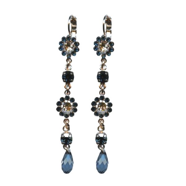 Mariana Earrings Multi Tier Floral Montana Blue & Lt Peach Austrian Crystals Ocean Nature Coll.