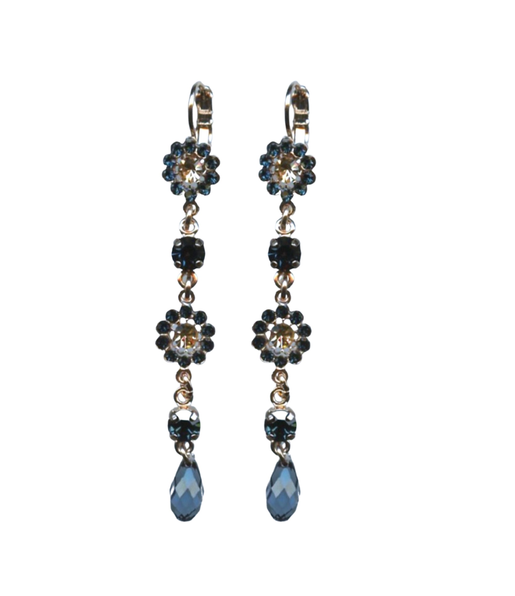 E-1111-3-2142-RG6 (1) Mariana Earrings Multi Tier Floral Montana Blue & Lt Peach Austrian Crystals Ocean Nature Coll. - Image 1
