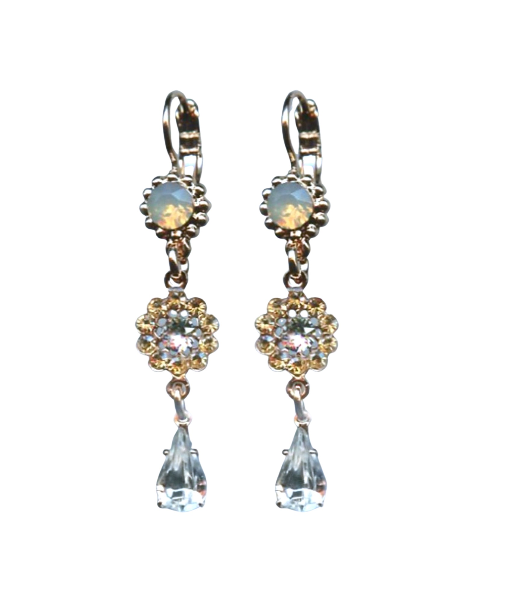 E-1111-39361-RG6 (1) Mariana Earrings Shimmering Floral Clear, Golden Shadow & White Opal Austrian Crystals Seashell Nature Coll. - Image 1