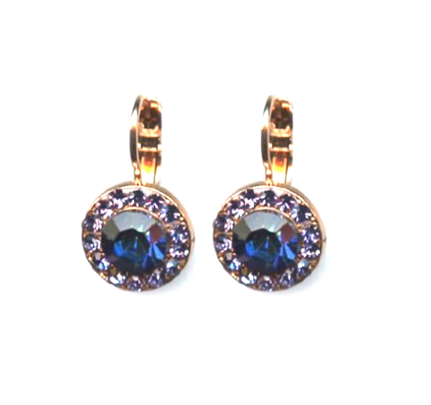 E-1129-2139-RG6 (3) Mariana Earrings Alluring Heliotrope & Montana Blue Austrian Crystals Peacock Nature Coll. - Image 1