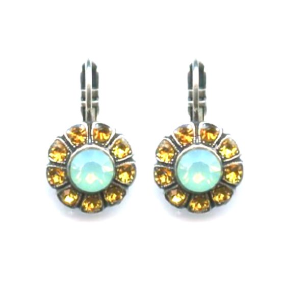 Mariana Earrings Flower Shaped Pacific Opal & Lt Topaz Austrian Crystals Daphne East Meets West Coll.