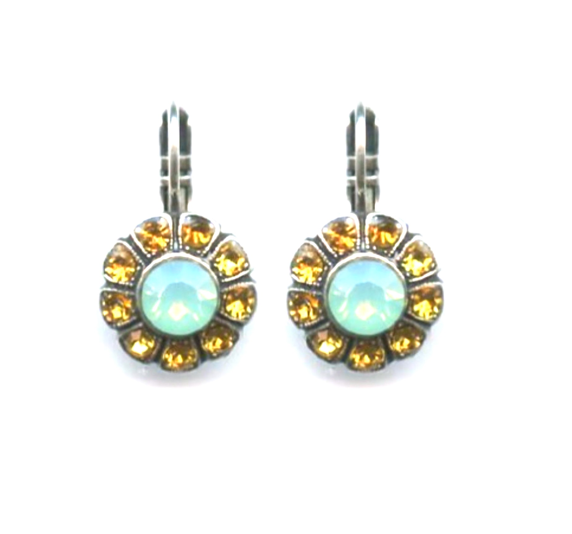 E-1131-1329-SP6 (3) Mariana Earrings Flower Shaped Pacific Opal & Lt Topaz Austrian Crystals Daphne East Meets West Coll. - Image 1