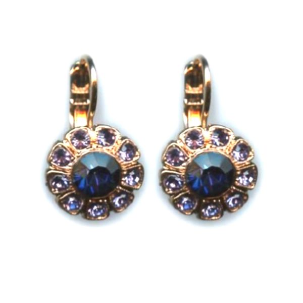 Mariana Earrings Fab Floral Heliotrope and Montana Blue Austrian Crystals Peacock Nature Coll.
