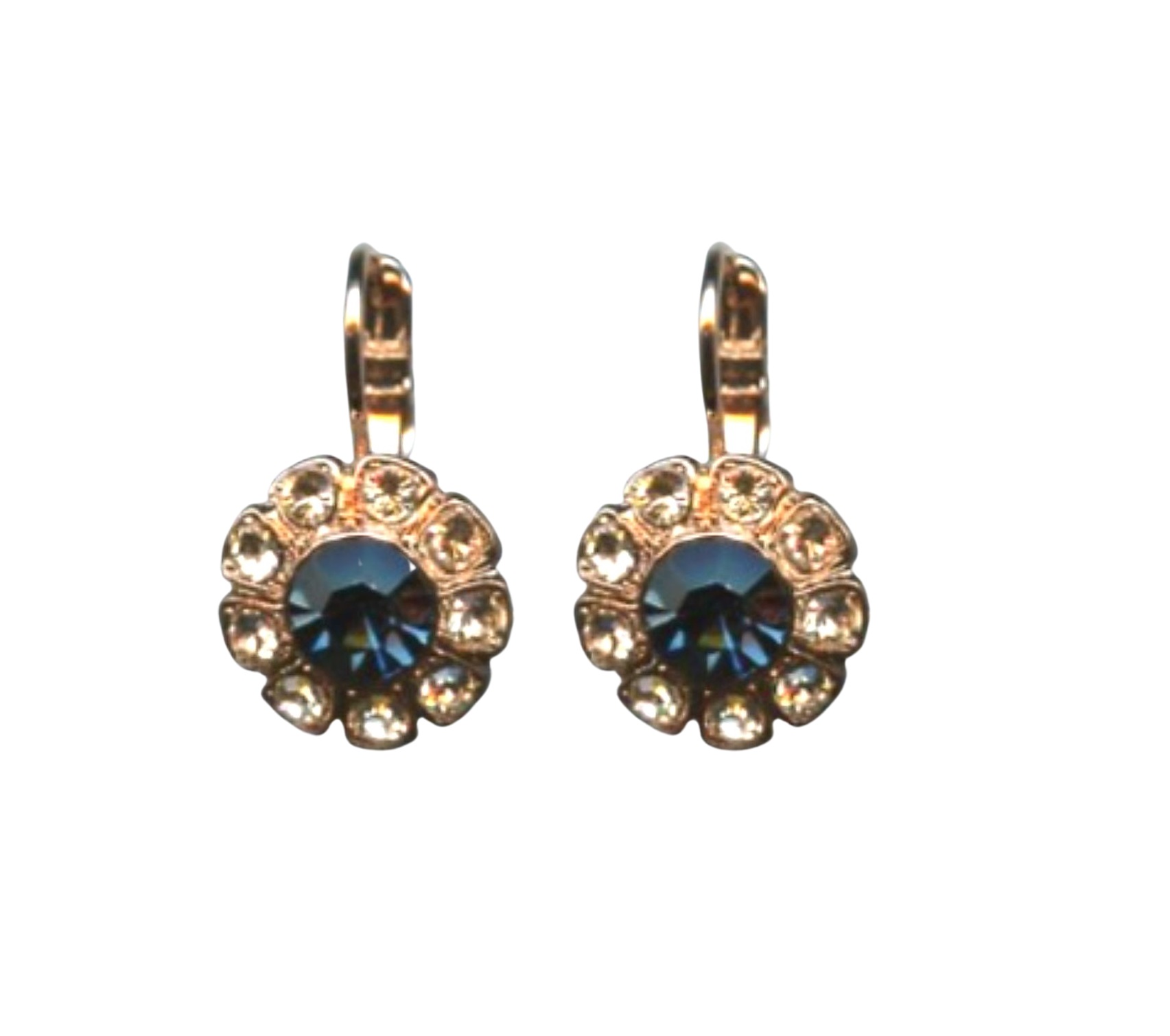 E-1131-2142-RG6 (1) Mariana Earrings Dainty Floral in Montana Blue & Lt Peach Austrian Crystals Ocean Nature Coll. - Image 1