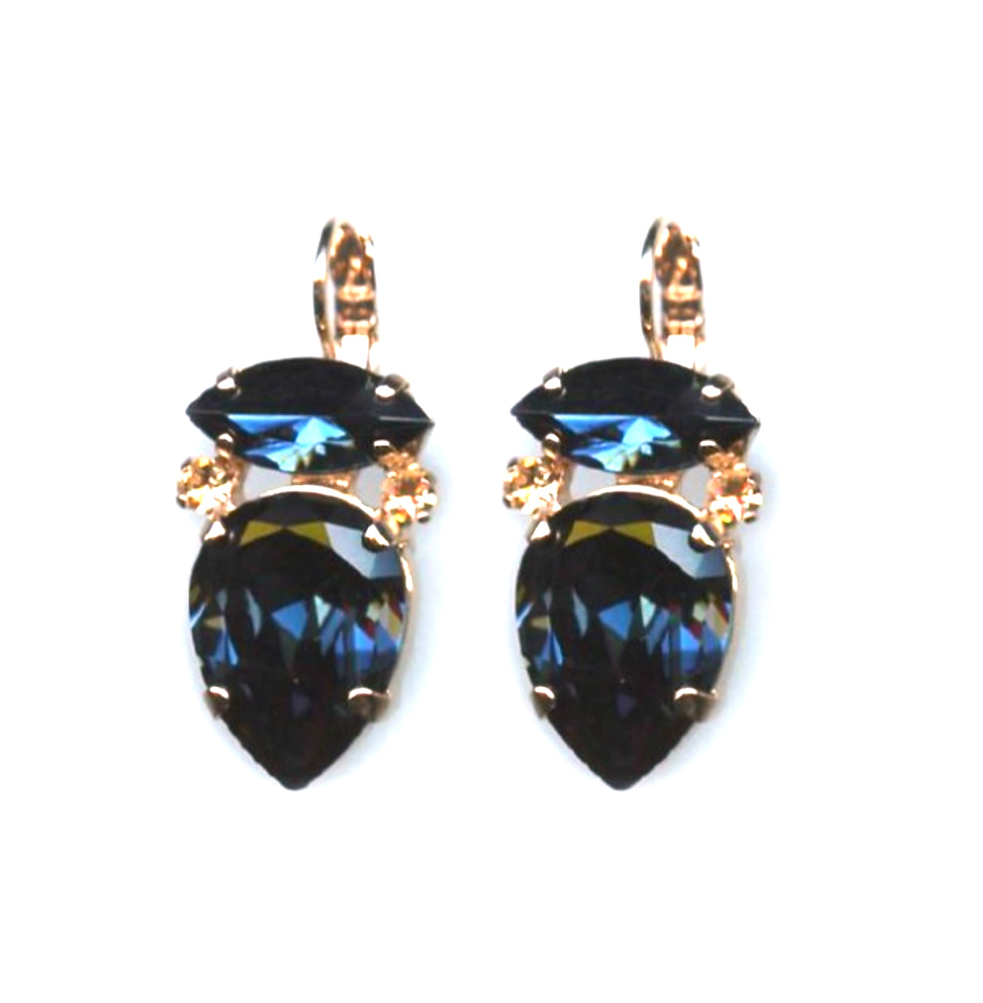E-1131-3-2142-RG6 (1) Mariana Earrings Elegant Montana Blue & Lt Peach Austrian Crystals Ocean Nature Coll. - Image 1
