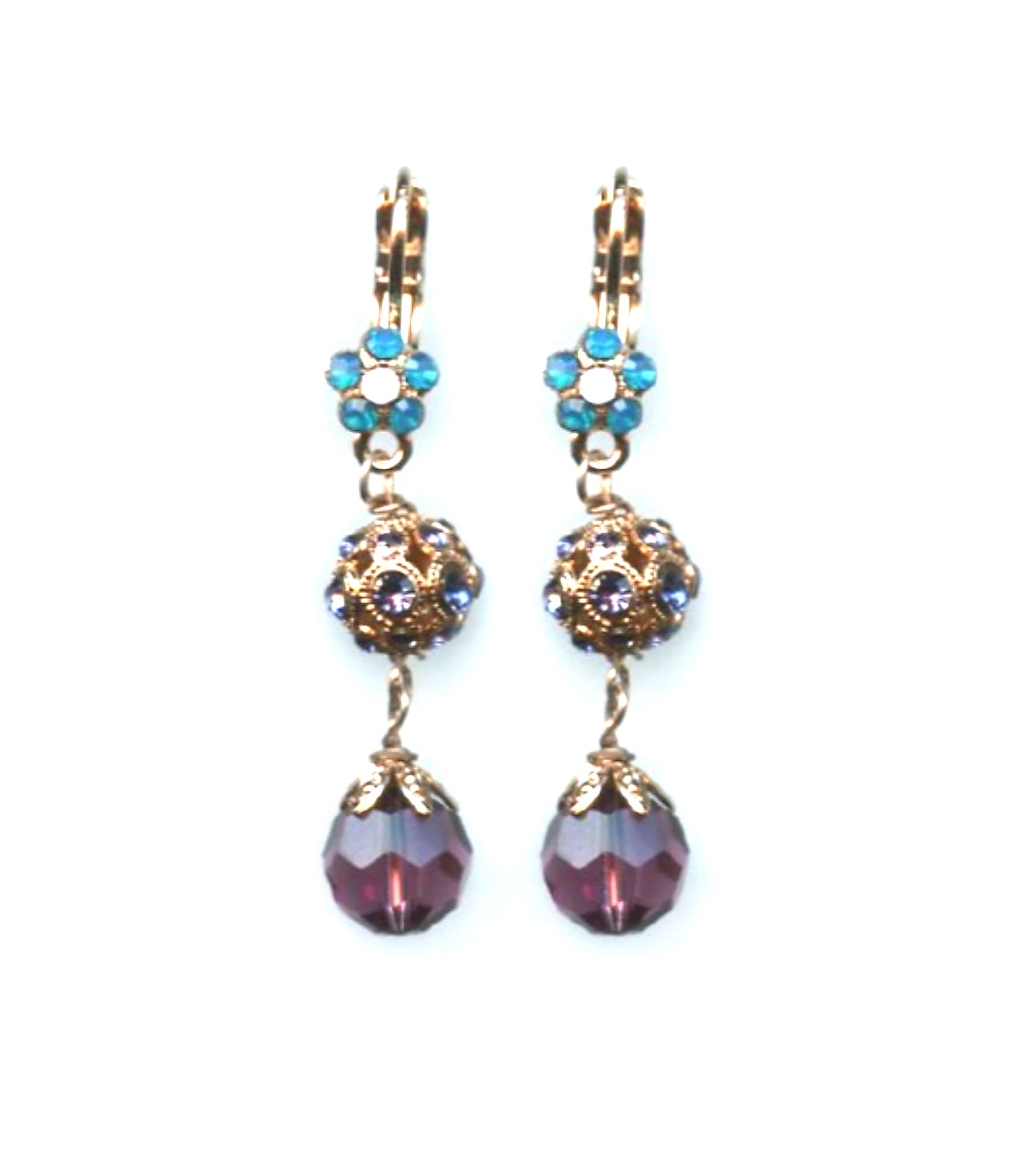 E-1134-2139-RG6 (1) Mariana Earrings Lovely Dangling Purples & Opals Austrian Crystals Peacock Nature Coll. - Image 1