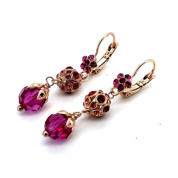 Earrings By Mariana Woman Sassy Floral in Pinks, Siam and Amethyst Swarovski Crystals