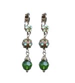 Mariana Earrings Triple Tier Floral Greens Austrian Crystals Fern Nature Coll. - Image 3