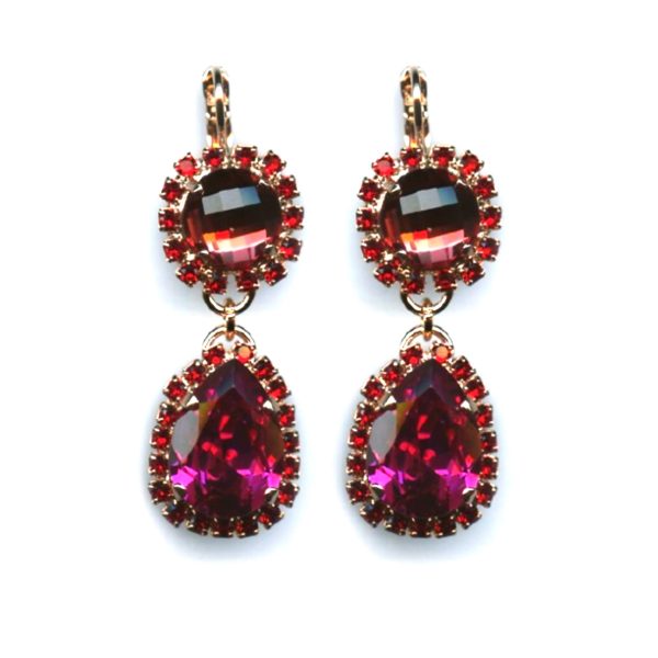 Mariana Earrings Sophisticated Fuchsia, Padparadscha & Siam Austrian Crystals Firefly Nature Coll.