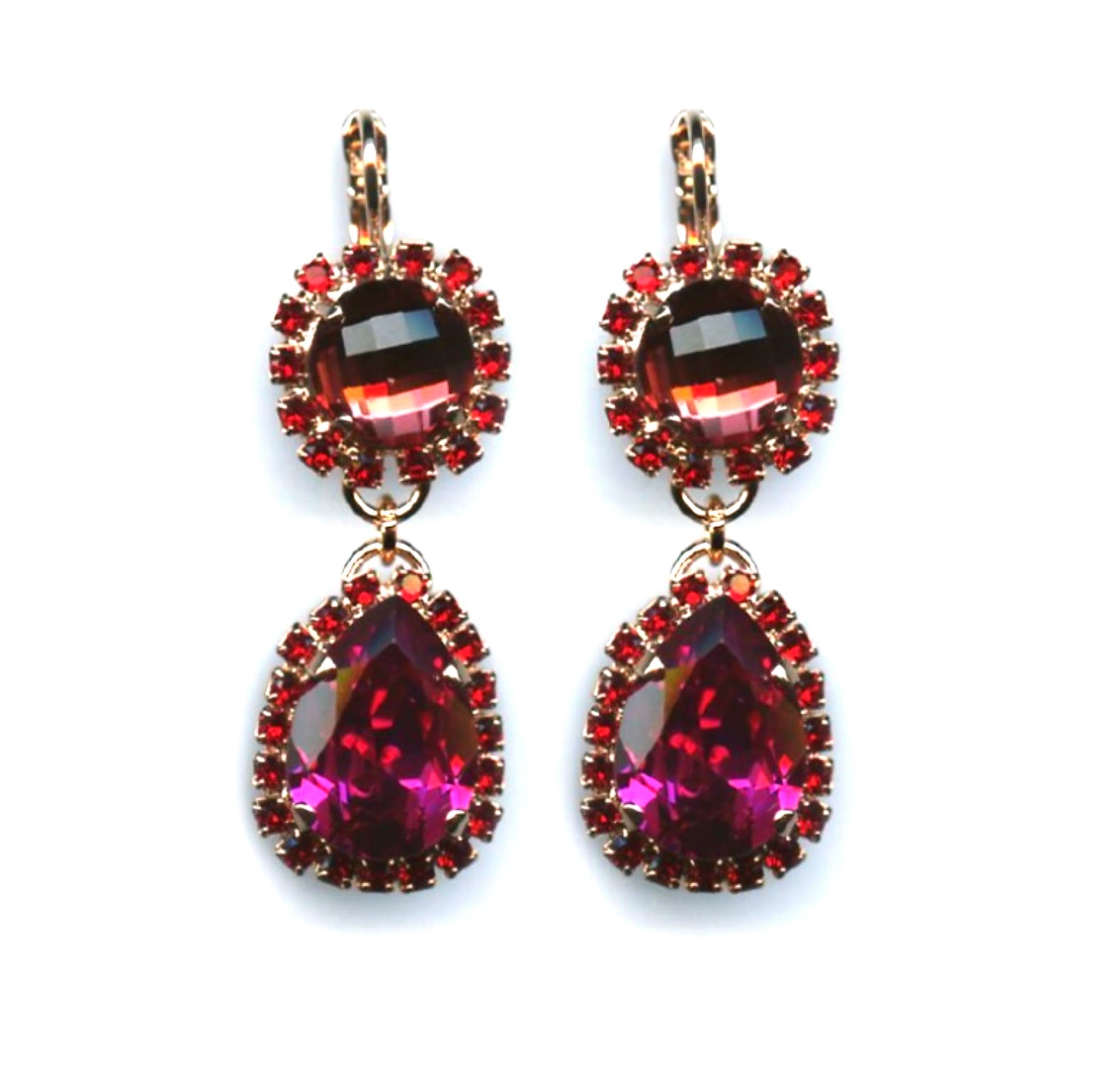 E-1137-2-2140-RG6 (1) Mariana Earrings Sophisticated Fuchsia, Padparadscha & Siam Austrian Crystals Firefly Nature Coll. - Image 1