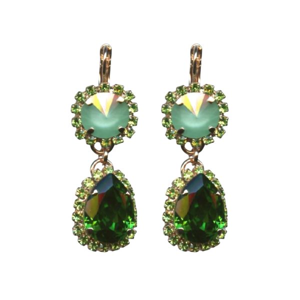 Mariana Earrings Glamorous Tourmaline, Mint Green & Peridot Austrian Crystals Fern Nature Coll.