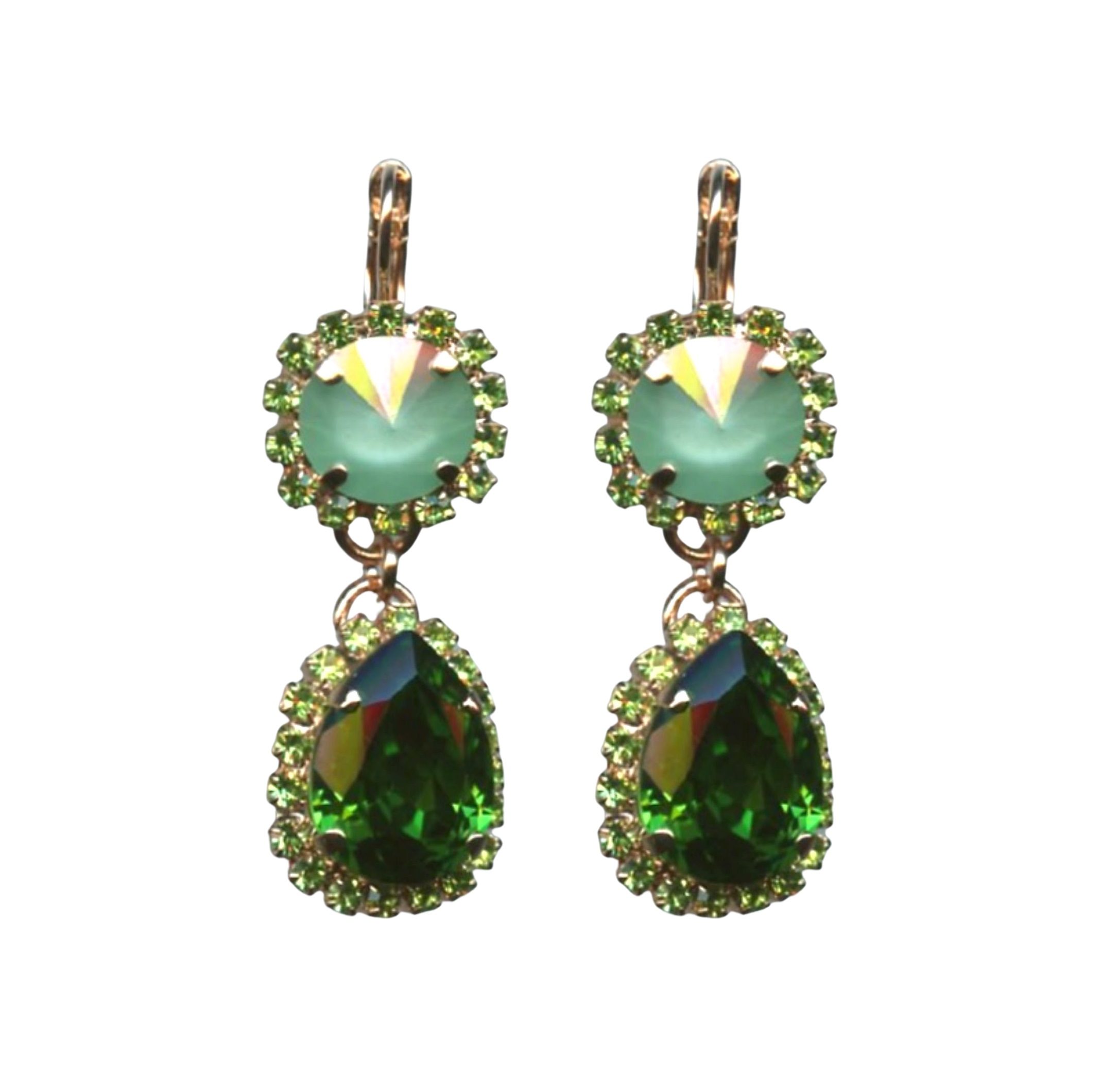 E-1137-2-2143-RG6 (1) Mariana Earrings Glamorous Tourmaline, Mint Green & Peridot Austrian Crystals Fern Nature Coll. - Image 1