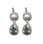 Mariana Earrings Elegant Pearl Mineral, Lt Azure & Golden Shadow Austrian Crystals Seashell Nature Coll. - Image 3