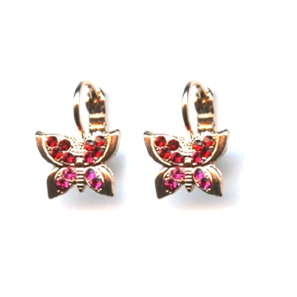 Mariana Earrings Dainty Butterfly in Siam & Fuchsia Austrian Crystals Firefly Nature Coll.