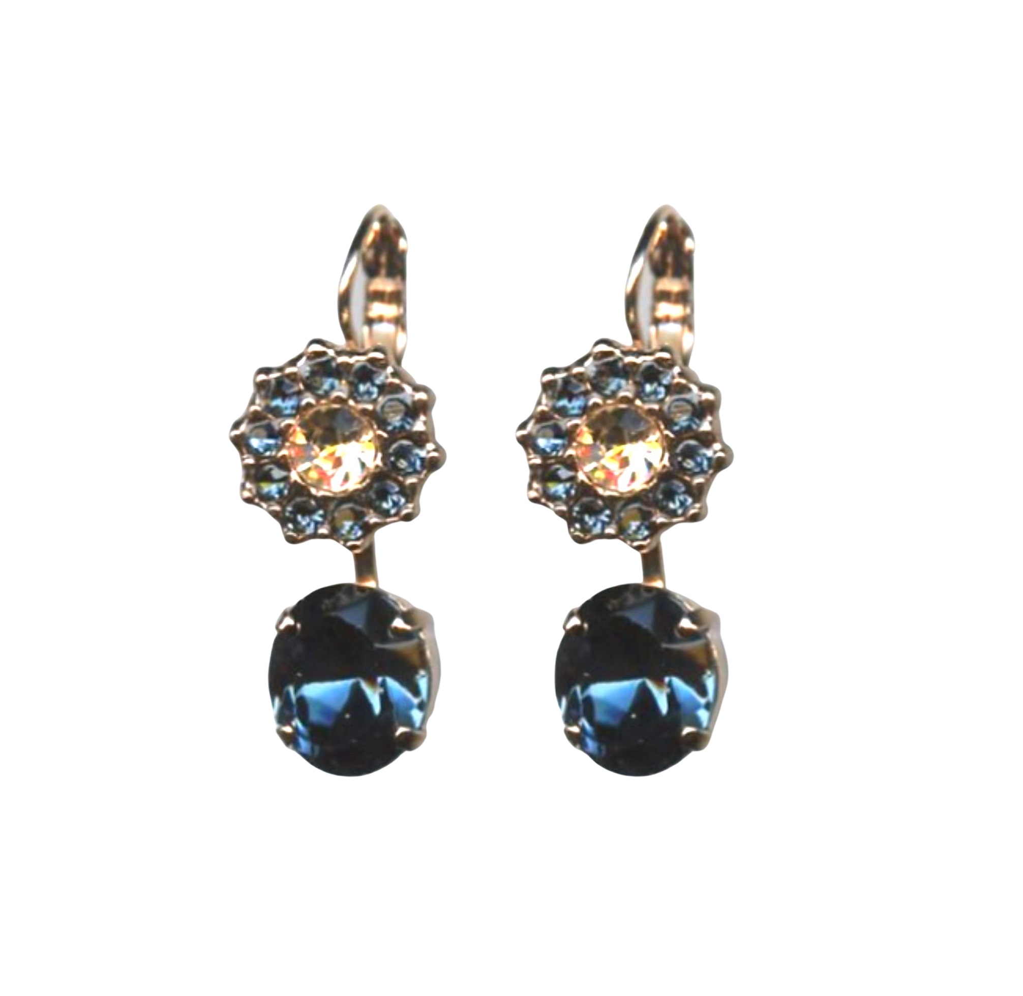E-1157-2-2142-RG6 (1) Mariana Earrings Lovely Floral in Montana Blue & Lt Peach Austrian Crystals Ocean Nature Coll. - Image 1