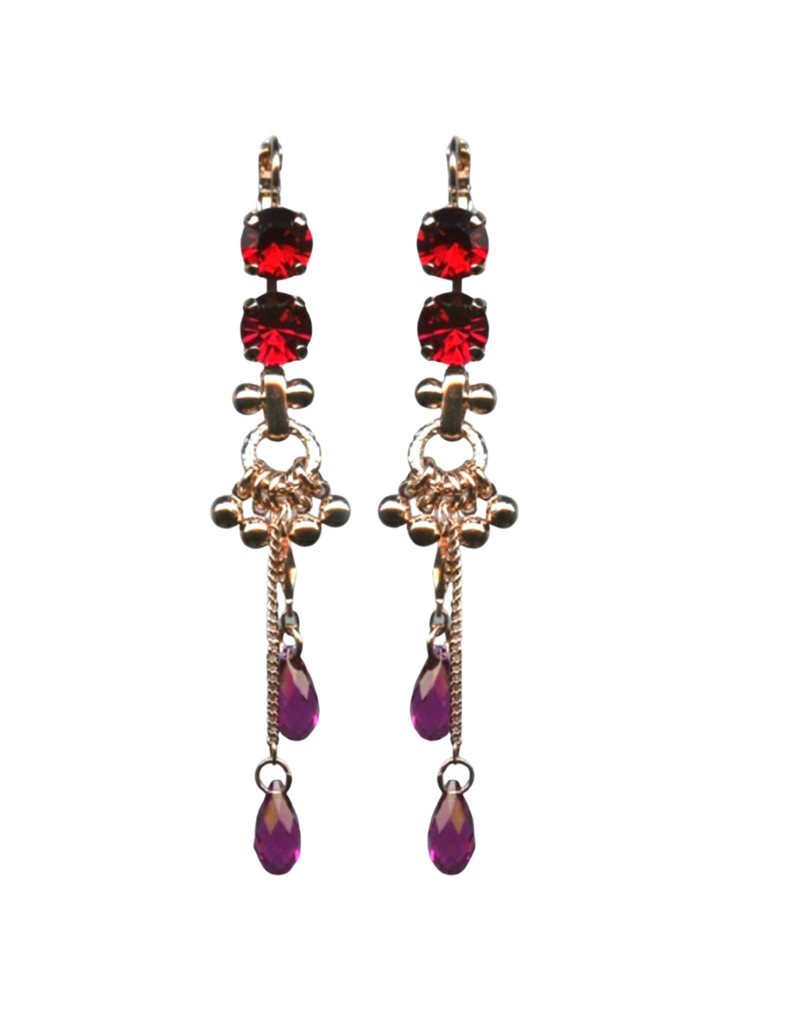 E-1160-2-2140-RG6 (3) Mariana Earrings Lovely Tassel in Siam & Cyclamen Opal Austrian Crystals Firefly Nature Coll. - Image 1