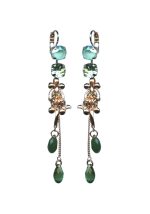 Mariana Earrings Fashionable Dangling in Greens Austrian Crystals Fern Nature Coll.