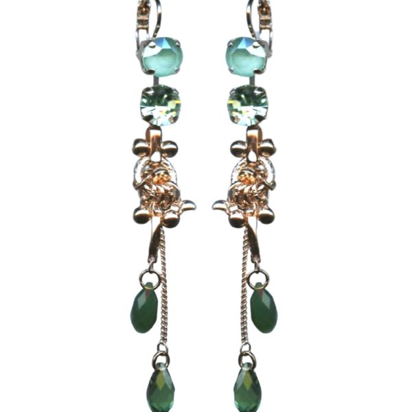 Mariana Earrings Fashionable Dangling in Greens Austrian Crystals Fern Nature Coll.