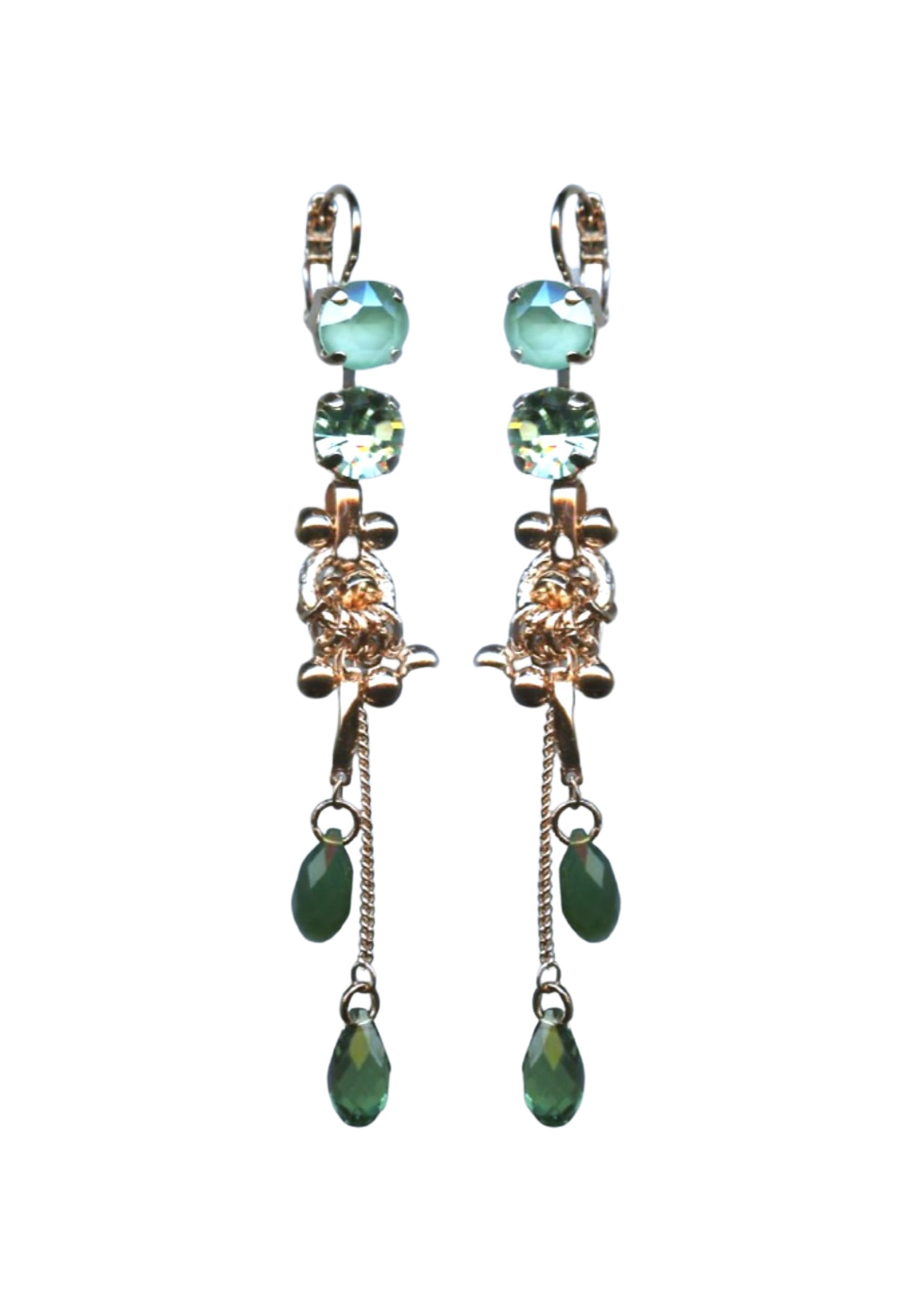 E-1160-2-2143-RG6 (1) Mariana Earrings Fashionable Dangling in Greens Austrian Crystals Fern Nature Coll. - Image 1