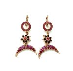 Mariana Earrings Shapely Floral Crescent in Pinks & Reds Austrian Crystals Firefly Nature Coll.