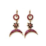Mariana Earrings Shapely Floral Crescent in Pinks & Reds Austrian Crystals Firefly Nature Coll.