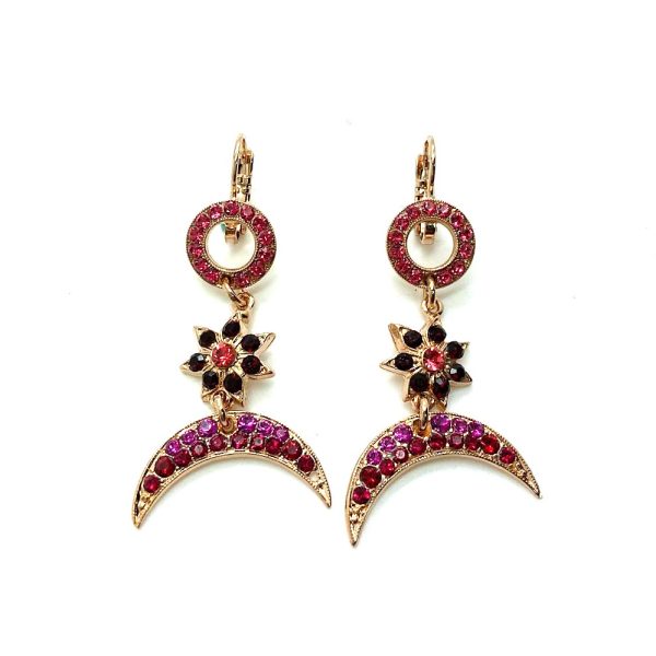 Mariana Earrings Shapely Floral Crescent in Pinks & Reds Austrian Crystals Firefly Nature Coll.