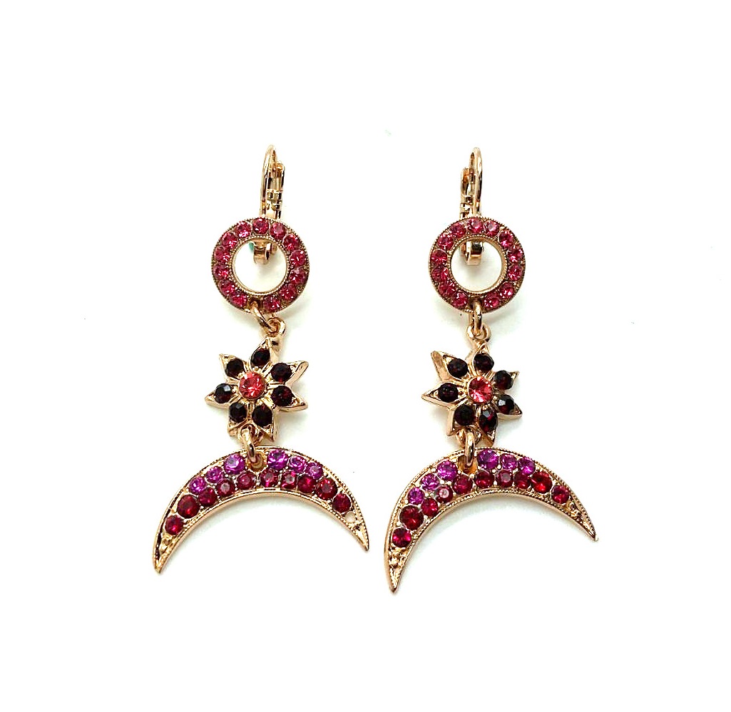 E-1173-9-2140-RG6 (1) Mariana Earrings Shapely Floral Crescent in Pinks & Reds Austrian Crystals Firefly Nature Coll. - Image 1