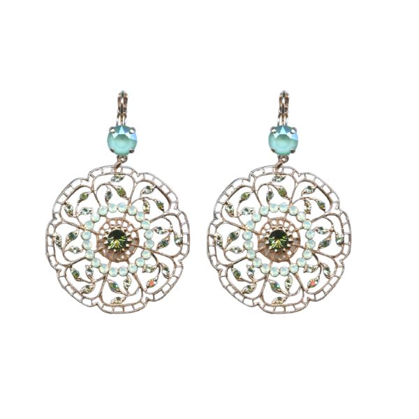 Mariana Earrings Boho Chic in Green Tourmaline & Mint Green Austrian Crystals Fern Nature Coll.