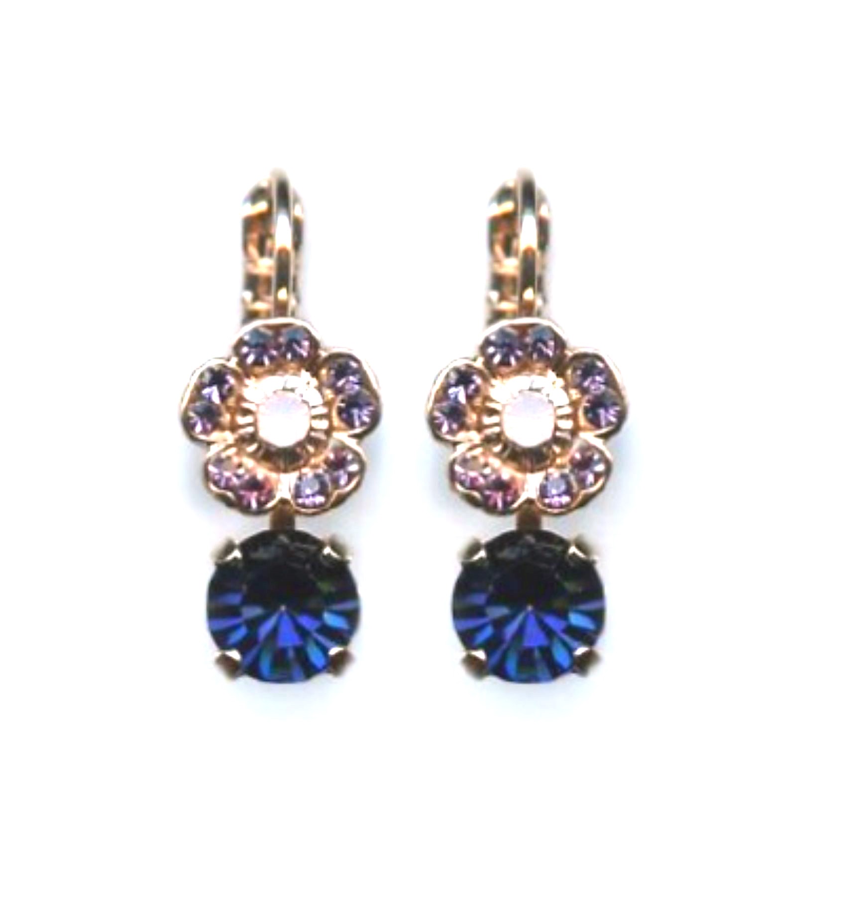 E-1211-2139-RG6 (3) Mariana Earrings Dangling Floral Amethyst, White Opal & Sapphire Austrian Crystals My Treasures Coll. - Image 1