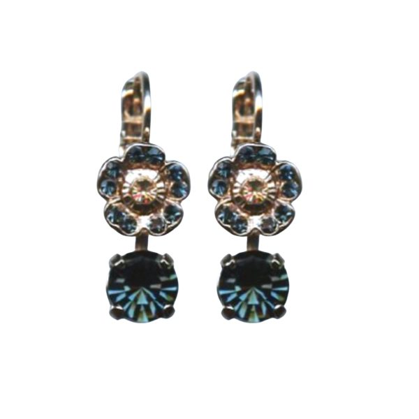 Mariana Earrings Fashionable Floral in Montana Blue & Lt Peach Austrian Crystals Ocean Nature Coll.