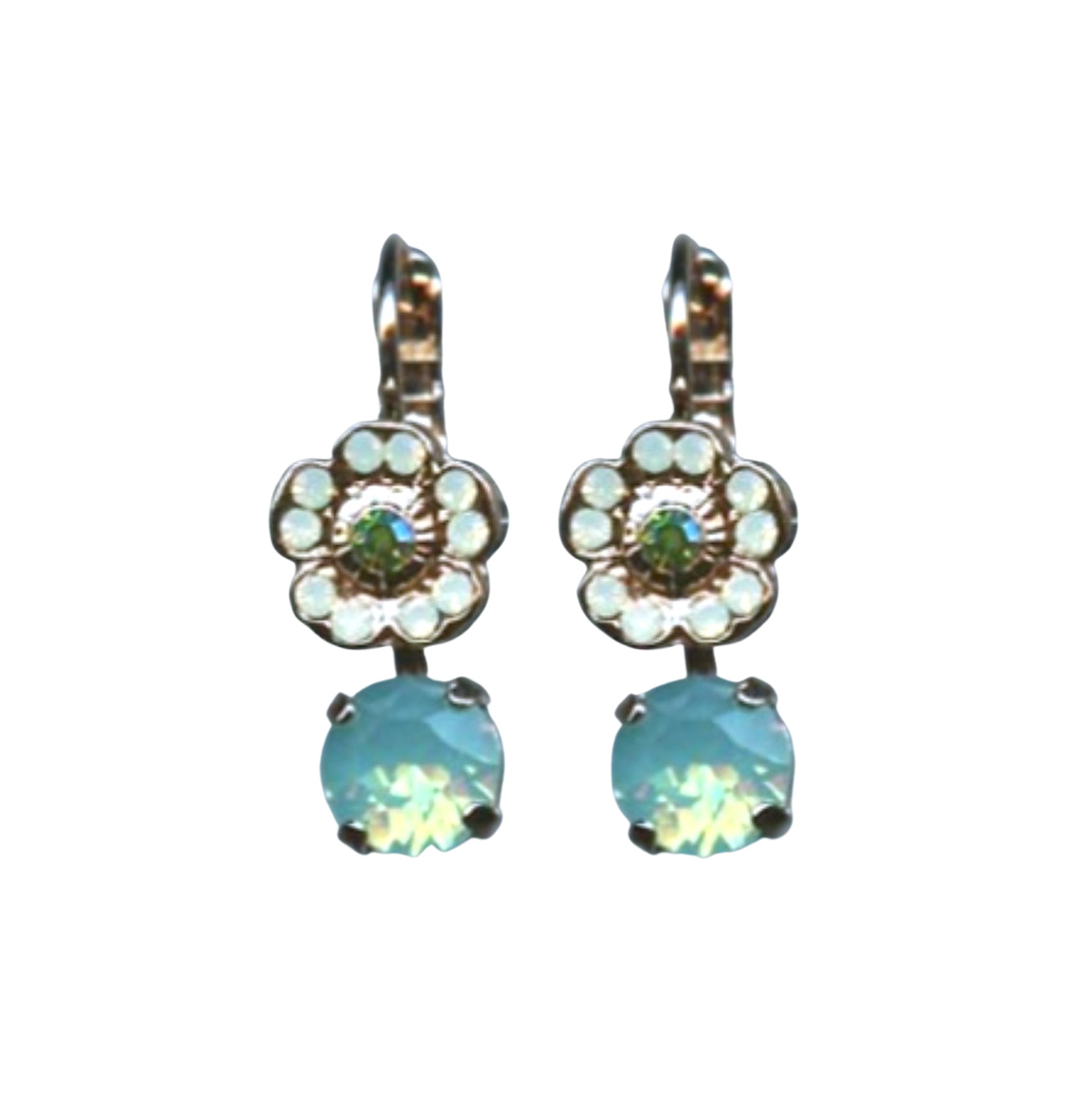 E-1211-2143-RG6 (1) Mariana Earrings Fab Floral in Pacific Opal, Mint Green & Tourmaline Austrian Crystals Fern Nature Coll. - Image 1