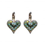 Mariana Earrings Heart Shaped Beaded Tourmaline, Pacific Opal & Peridot Austrian Crystals Fern Nature Coll.