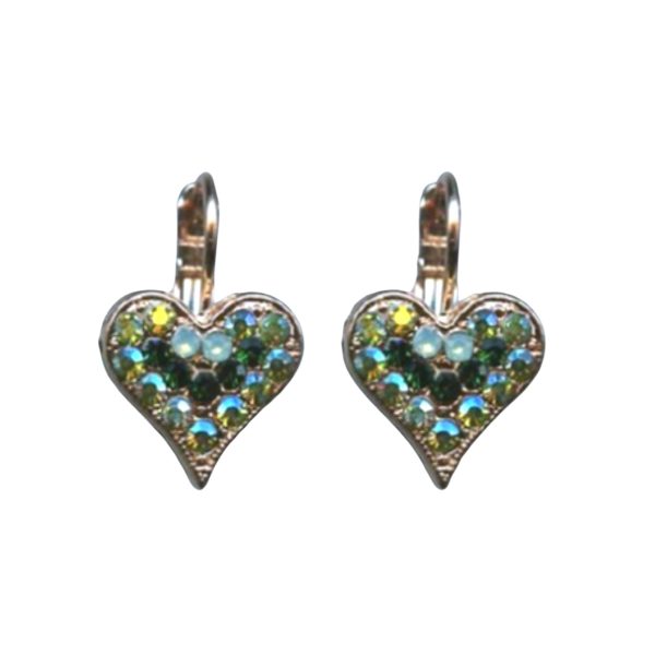 Mariana Earrings Heart Shaped Beaded Tourmaline, Pacific Opal & Peridot Austrian Crystals Fern Nature Coll.