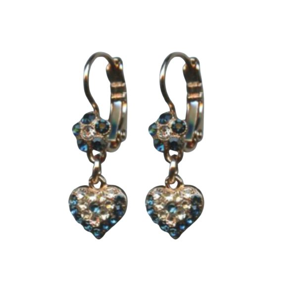 Mariana Earrings Floral Heart Dangling Montana Blue & Silk Austrian Crystals Ocean Nature Coll.