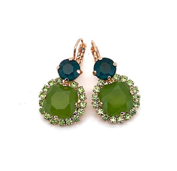 Earrings By Mariana Woman Glamorous Royal Green and Opal Swarovski Crystals