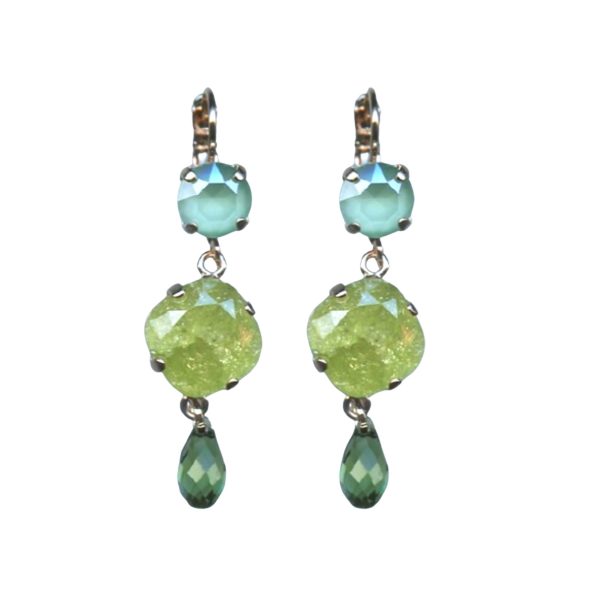 Mariana Earrings Precious Dangling Mint Green, Chrysolite Opal & Royal Green Austrian Crystals Fern Nature Coll.