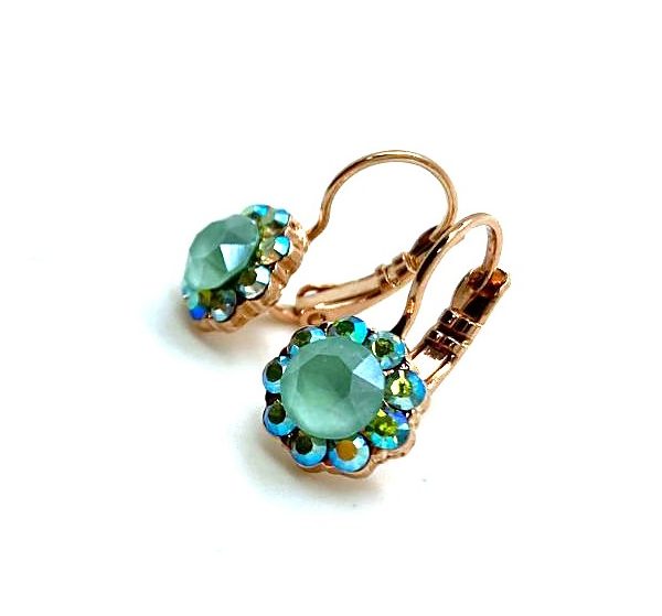 Mariana Earrings Adorable Floral in Mint Green & Peridot Austrian Crystals Fern Nature Coll.