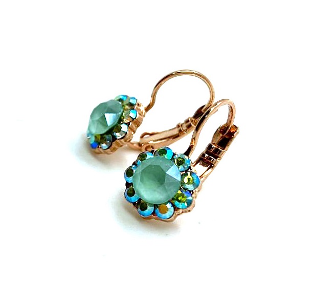E-1379-2143-RG6 (2) Mariana Earrings Adorable Floral in Mint Green & Peridot Austrian Crystals Fern Nature Coll. - Image 1