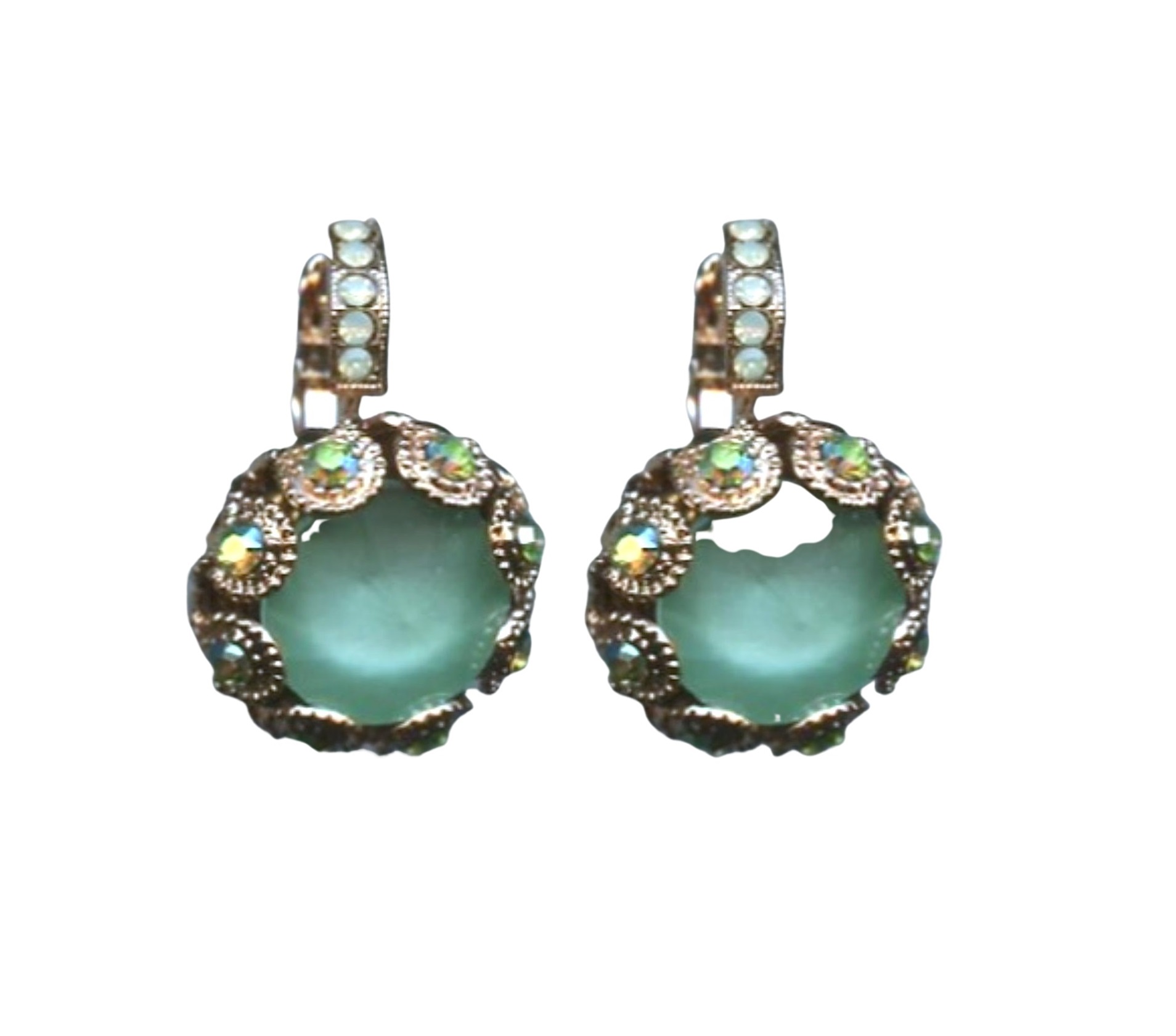 E-1386-2143-RG6 (1) Mariana Earrings Shimmering Peridot AB & Pacific Opal Austrian Crystals Fern Nature Coll. - Image 1