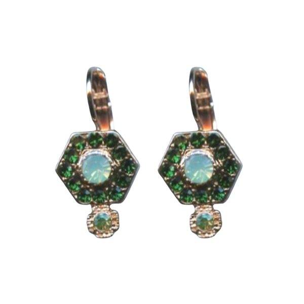 Mariana Earrings Fab Hexagon Shaped Beaded Tourmaline, Mint Green & Peridot Austrian Crystals Fern Nature Coll.
