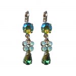 Mariana Earrings Sassy Dangling Floral in Greens Austrian Crystals Fern Nature Coll.
