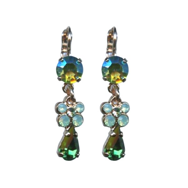 Mariana Earrings Sassy Dangling Floral in Greens Austrian Crystals Fern Nature Coll.