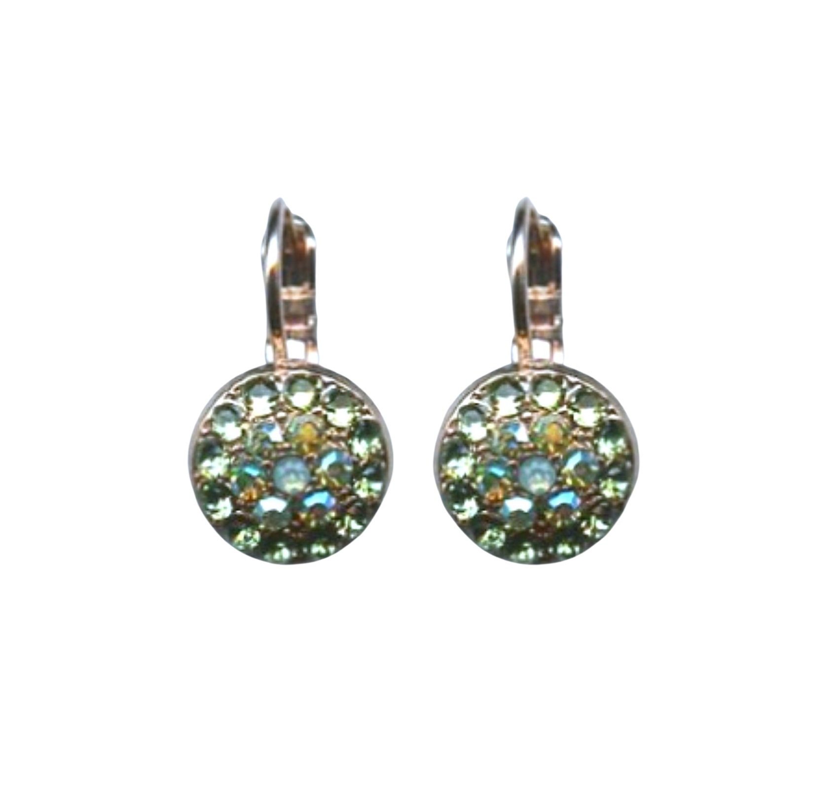 E-1416-2143-RG6 (1) Mariana Earrings Glitzy Peridot AB, Erinite & Pacific Opal Austrian Crystals Fern Nature Coll. - Image 1